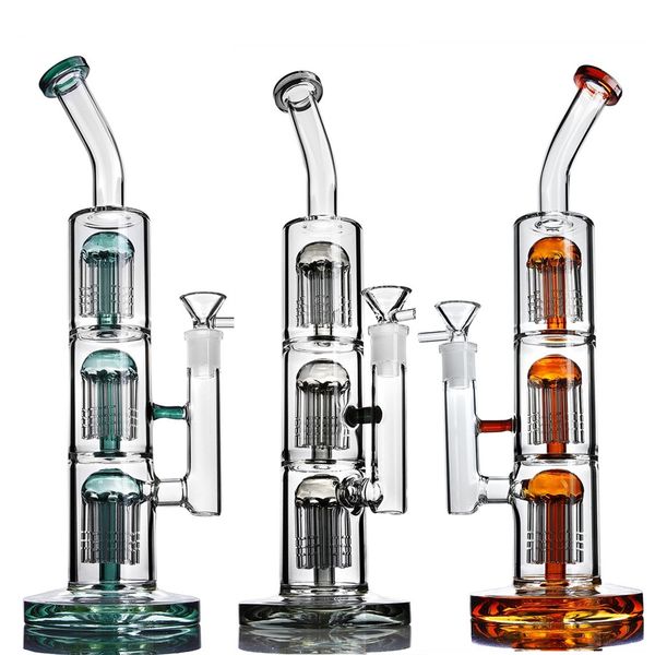 12.9 inchs tall bong Arm tree perc smoking accessories glass water bongs heady glass pipes hookahs dab rigs with 14mm bowl