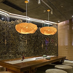 LED Pendnat Light Bamboo Lantern Design Chandelier Retro 40cm E26/E27 Chandelier Ceiling Lighting is Applicable to Living Room Bedroom Restaurant Cafe Bar Restaurant Club Lightinthebox