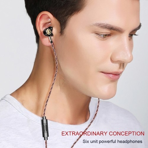 QKZ CK10 Auriculares con cable de 3.5 mm Seis bobina móvil Auriculares intrauditivos Auriculares con bajo pesado Control en línea con micrófono