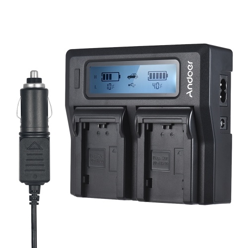 Andoer NP-FZ100 Cargador de batería con cámara LCD de doble canal para Sony A7III A9 A7RIII A7SIII con cargador de auto DC