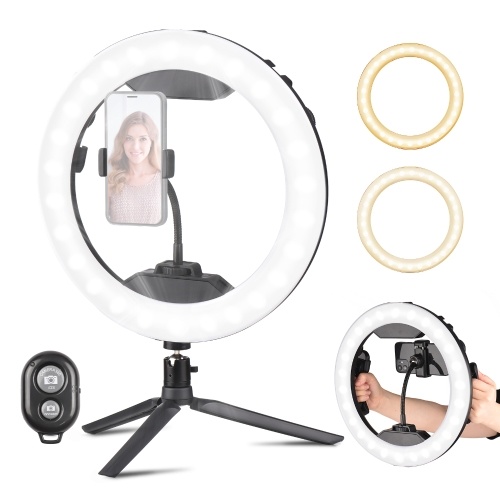 12 pouces anneau de poche lumière LED lumière vidéo avec trépied de bureau + adaptateur rotule + support pour téléphone Flexible