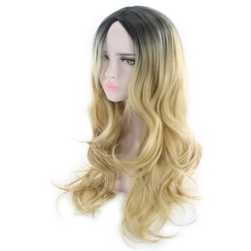 Peinado de las mujeres Color de degradado Onda Rizos Peluca de pelo largo y rizado