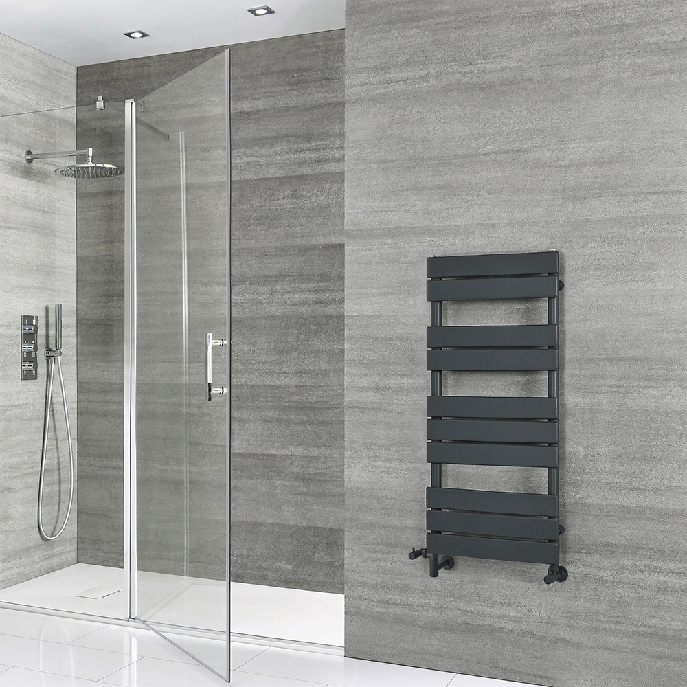 Radiador Toallero Mixto de Diseño - Antracita con Panel Plano - 975mm x 450mm - Lustro