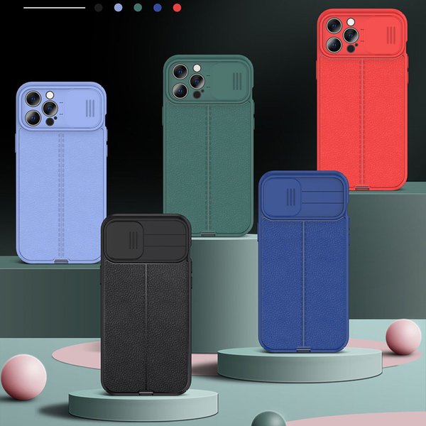 Lens Slide Pebbled Print TPU Cell Phone Cases for iPhone 7 8 Plus XR XS 11 Pro Max 12 Mini SE2 Sam S20 S21 FE Moto Stylus 5G 2021 Xiaomi Redmi Note 10 Huawei P40 Lite Back Cover