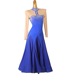 Ballroom Dance Dress Splicing Crystals / Rhinestones Women's Training Performance Long Sleeve Chinlon Mesh Chiffon Lightinthebox