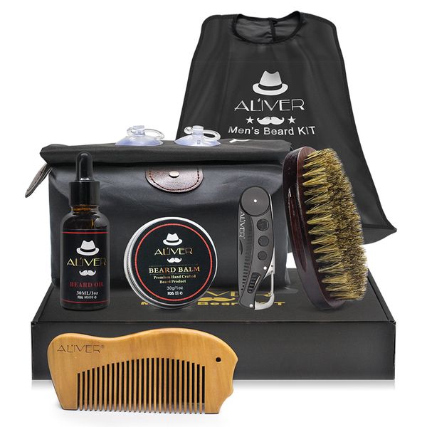 Men Beard Kit Styling Tool Beard Bib Aprons Balm Beard Oil Comb Moisturizing Wax Styling Scissors Care SetScouts