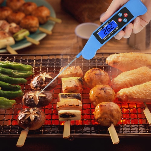 Digital Instant Read Voice Broadcast Food BBQ Cooking Thermometer with LCD Backlit Display Foldable Probe for Steak Milk Water Meat