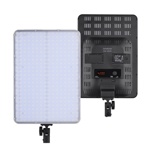 Andoer CM-480D CRI93 + Panel de luz de video LED ultraligero ligero Bi-color 3200K-5600K 48W regulable para Canon Nikon Sony Pentax DSLR Photo Studio