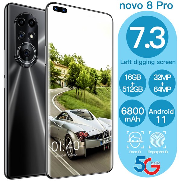 2022 HOT SELLING NOVO8PRO Smart Mobile Cell Phone Global Version Smartphone 7.3" Cell phones Android Fingerprint Face Unlock Dual Camera 4G 5G