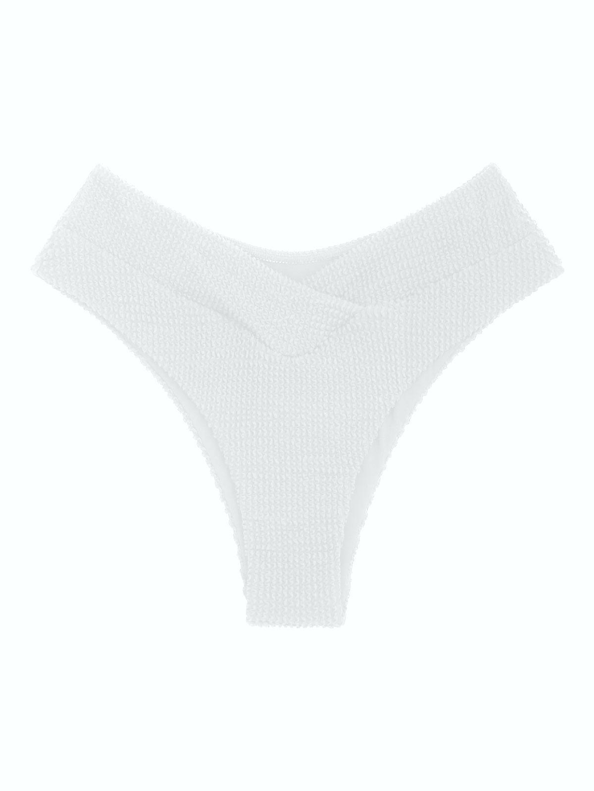 ZAFUL High Waisted Crossover Crinkle Textured Bikini Bottom S White