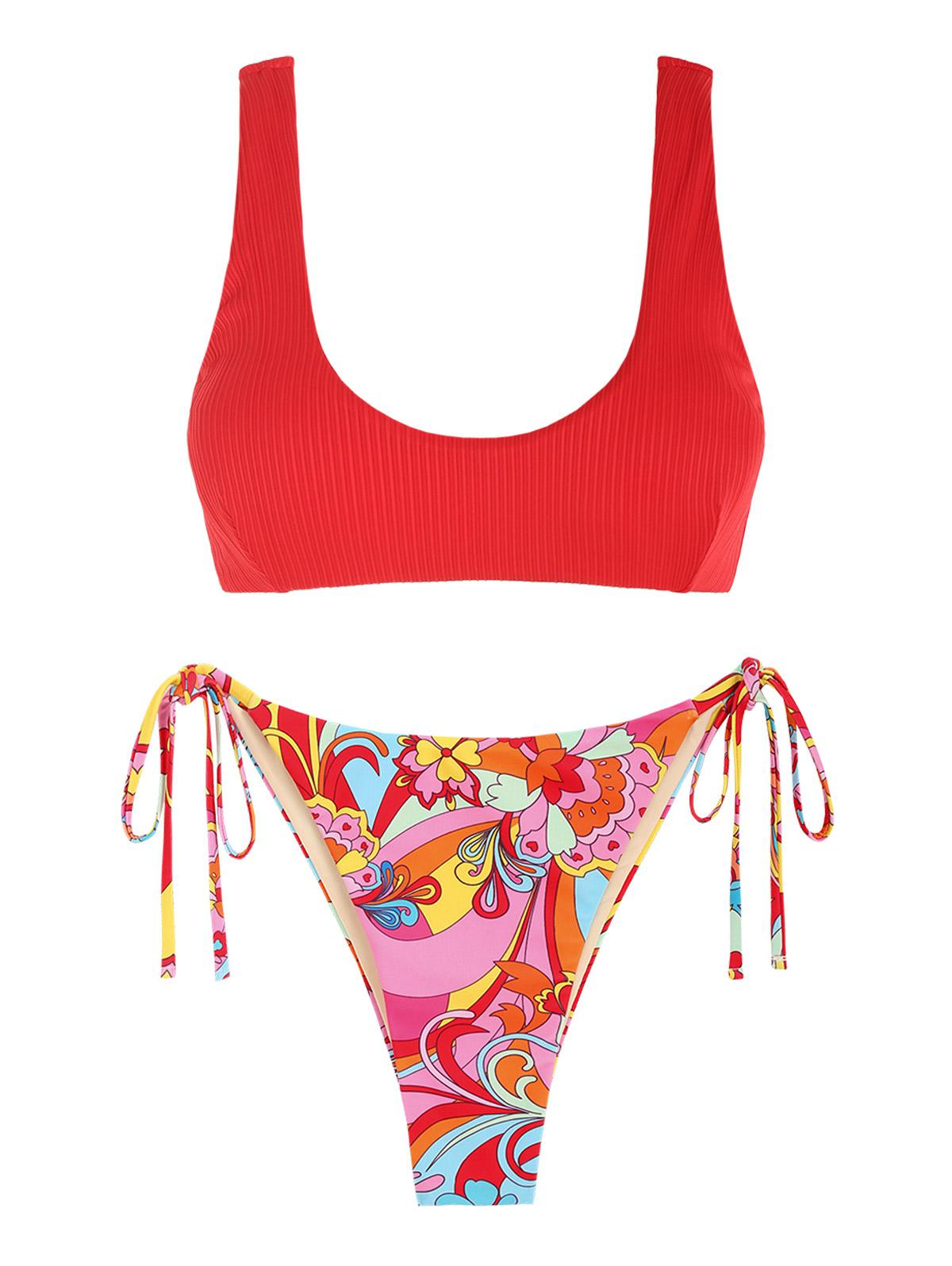 ZAFUL Conjunto de Bikini con Estampado Floral con Textura Talla única Rojo