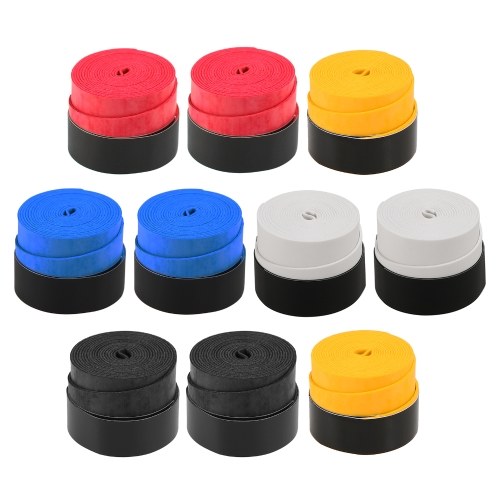 Lot de 10 poignées de raquette de tennis Poignées de raquette de badminton antidérapantes Bande anti-transpiration anti-vibration