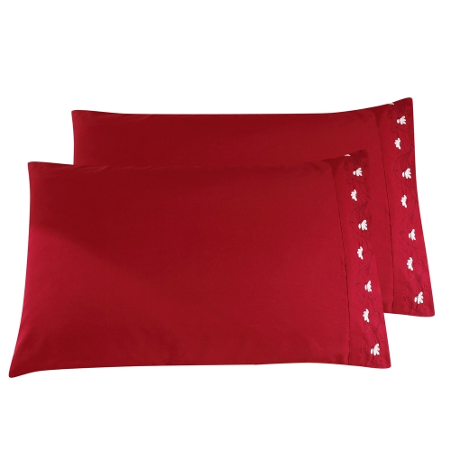 Cómodo Color Puro Con Decoración Especial Lotus Bordado California King Set Facial & Cuidado De La Piel 100% Poliéster Inicio De Cama Cuatro Piezas Hoja Plana Sábana Ajustable Dos Fundas De Almohada