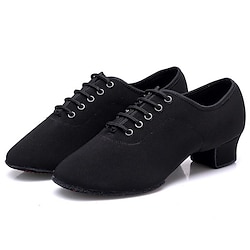 Women's Latin Shoes Practice Trainning Dance Shoes Line Dance Performance Training Practice Lace Up Oxford Splicing Cuban Heel Black Lightinthebox