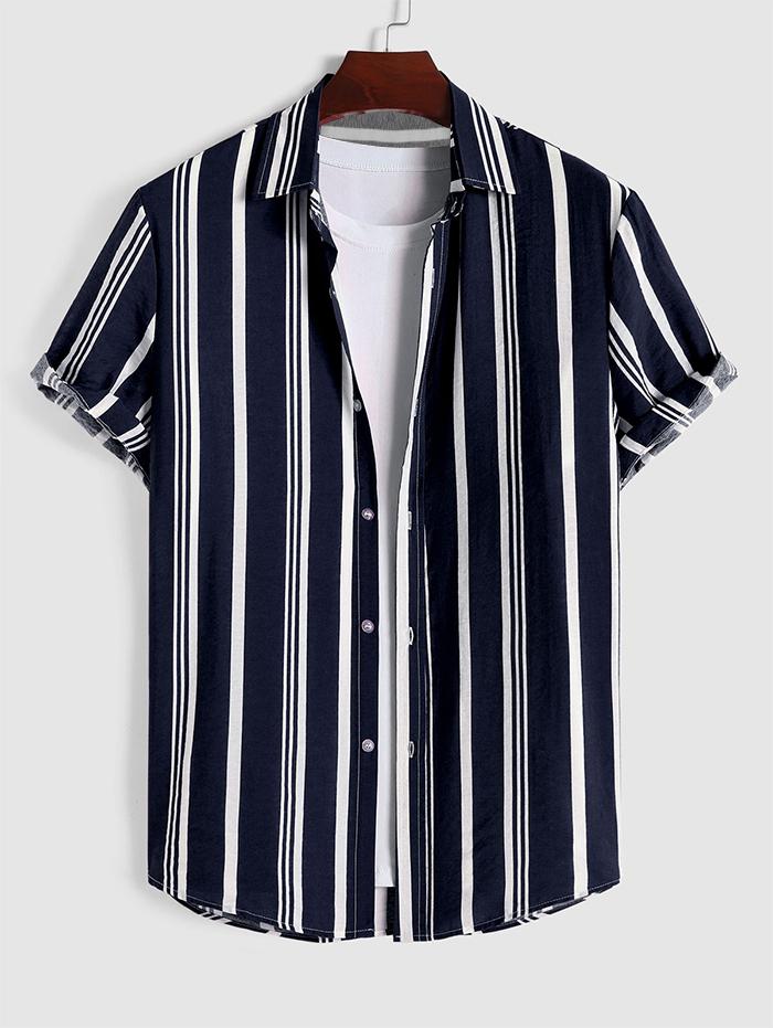 ZAFUL Men's Short Sleeves Vertical Striped Vacation Shirt M Deep blue