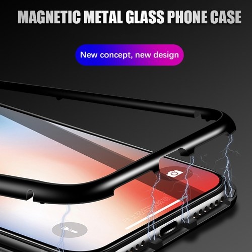Metal-rimmed Mobile Phone Case Hardened Glass Magnetic Adsorption Protection Smartphone Cover Bumper Luxury Aluminum Frame Cases for Iphone 8P
