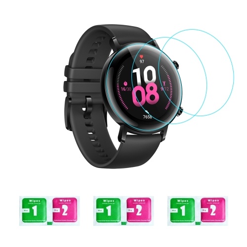 3Pcs Verre Trempé Smartwatch Protecteur d'écran Ultra-mince Haute Clarté Anti-rayures Film de Protection Anti-Rayures avec Lingettes Compatible avec HUAWEI WATCH GT 2 / HONOR MagicWatch 2 42mm