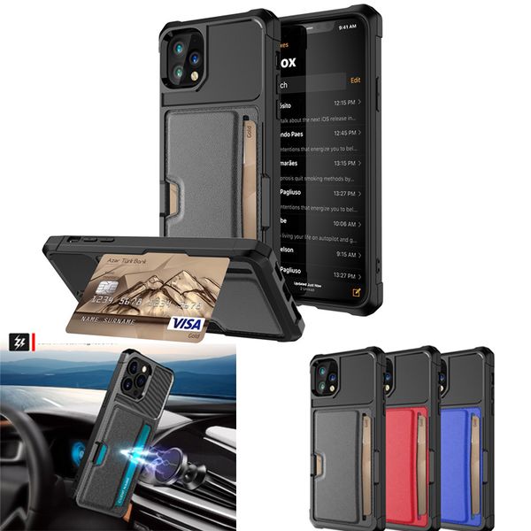 Strong Armor Protection Card Stand Cases For Iphone 14 13 Pro Max 11 12 13pro Plus XS XR X Mobile Phone Shockproof Magnetic Business Protective Cover