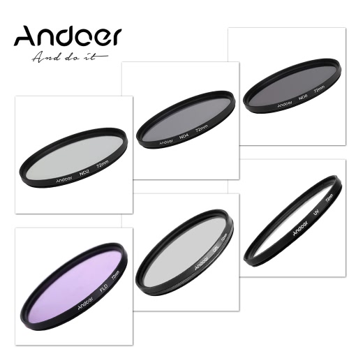 Andoer 72mm UV + CPL + FLD + ND(ND2 ND4 ND8) fotografía filtro Kit sistema ULTRAVIOLETA Polarizador Circular fluorescente densidad neutra filtro para Nikon Canon Sony Pentax DSLR