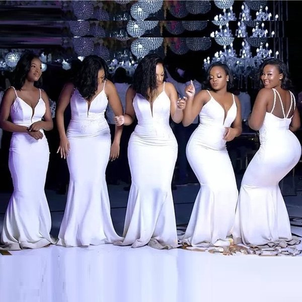 Elegant African Spaghetti Straps Mermaid Bridesmaid Dress Deep V Neck Wedding Guest Gown Long Prom Maid Of Honor Dresses