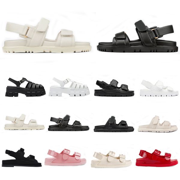 Designer Women Sandals Flat Sandal Foam rubber Black White Lambskin HOOK LOOP Sandals Gnappa Sole Shoe size 35-40 with box
