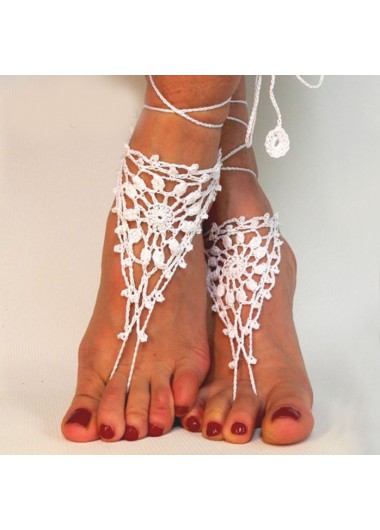 Triangle Lace Up Weave White Anklet Set