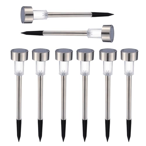 8PCS Stainless Steel Gardern Pathway Lawn Landscape Decoration LED White Light Solar Power Ground Insert Sense Lamp