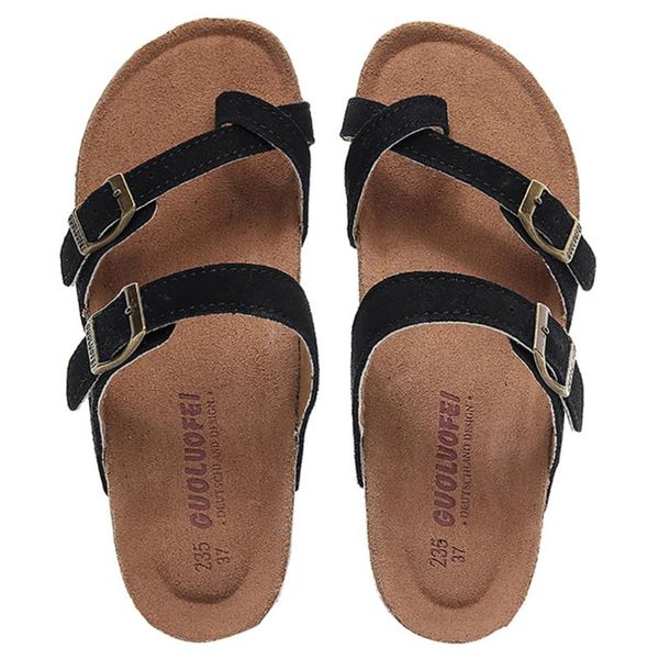 Slippers 2021 Summer Unisex Beach Cork Slipper Casual Women Men Nubuck Leather Solid Color Non-slip Flip Flops For Plus Size 35-46
