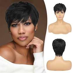 Pixie Cut Wig Hair Bangs Natural Short Black Wig Layered Wavy Different Style Short Wigs for Black Women Lightinthebox