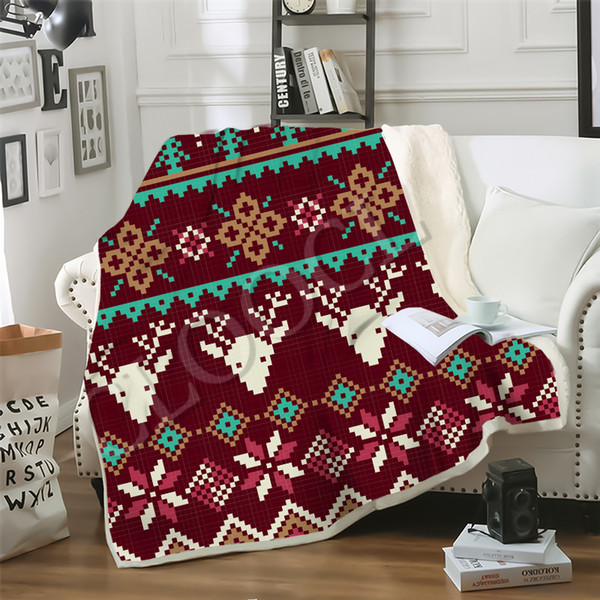 CLOOCL Factory Wholesale Christmas Present Blankets 3D Print Santa Claus Double Layer Sherpa Blanket on Bed Home Textiles Dreamlike Style