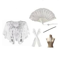 Women's 5 Pcs Accessories Set 1920s The Great Gatsby Sequin Shawls Cloak Feather Fans Gloves Pearl Accessories Cigarette Stick Lightinthebox