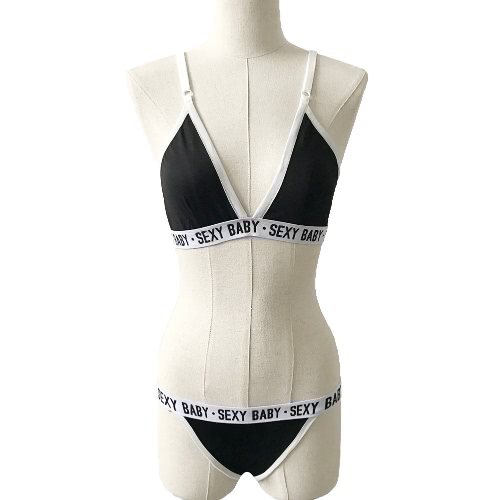 Sexy Women Lingerie Set Letter Printed Bra Bralette Thong Briefs Two Piece Sleepwear Underwear Suit