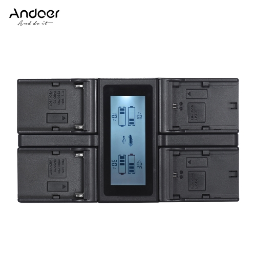 Andoer LP-E6 LP-E6N NP-F970 Cargador de Batería de 4 Cámaras Digitales con Pantalla LCD para Canon 5D 5DS 5DSR 6D 7DII 80D 70D para Sony NP-F550 F750 F950 NP-FM50 FM500H