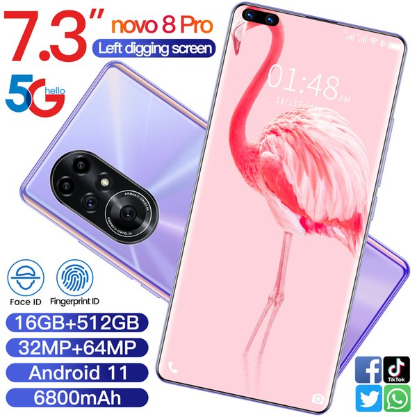 Novo8pro Unlocked Original Android Phones Smartphone 7.3inch Cellphone 2022 Newnest Dual SIM Camera 4G Cell Mobile Smart Phone Face Unlock