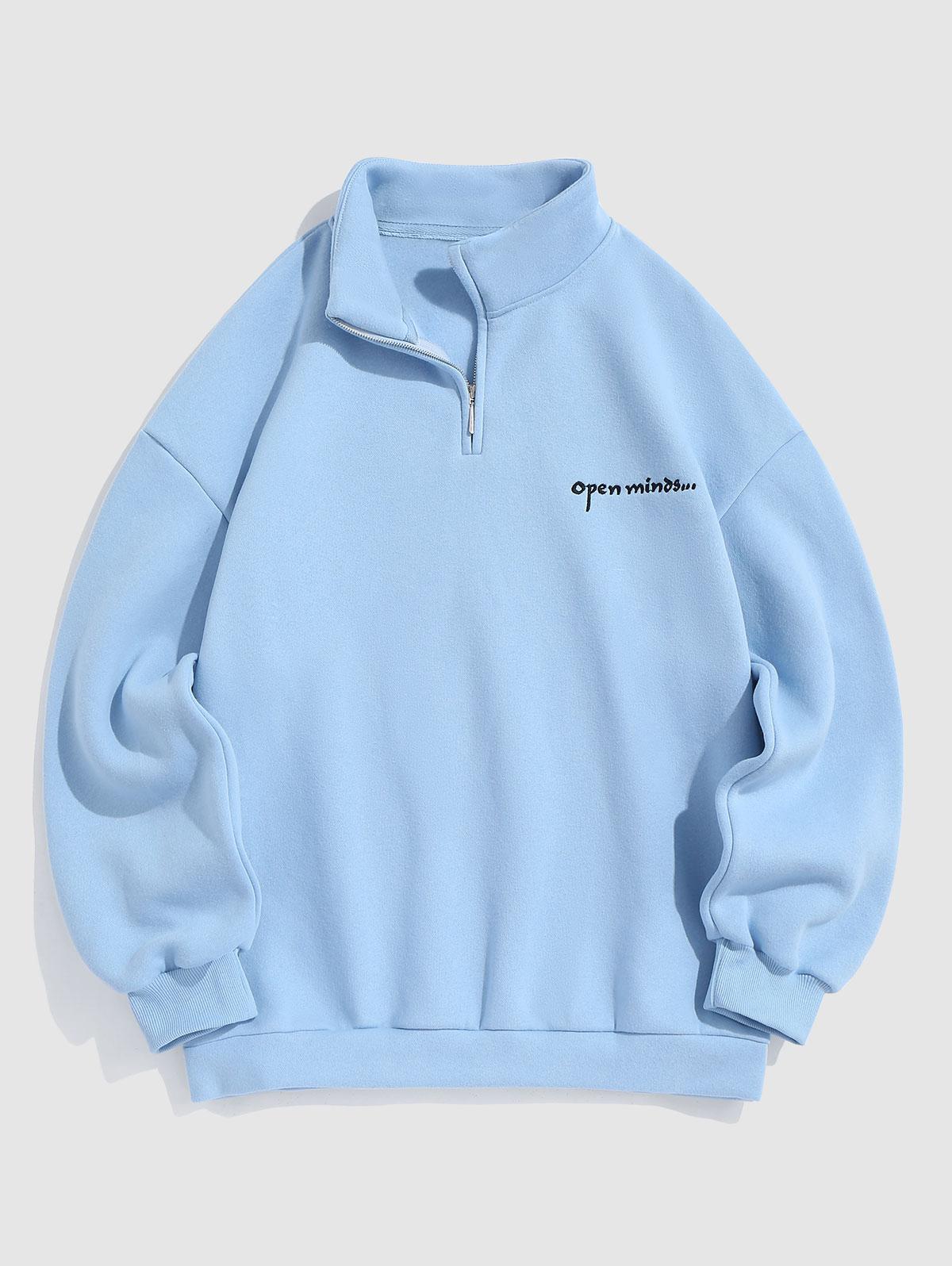 ZAFUL Men's ZAFUL Letter Embroidery Half Zip Fleece Lining Sweatshirt Xxl Light blue