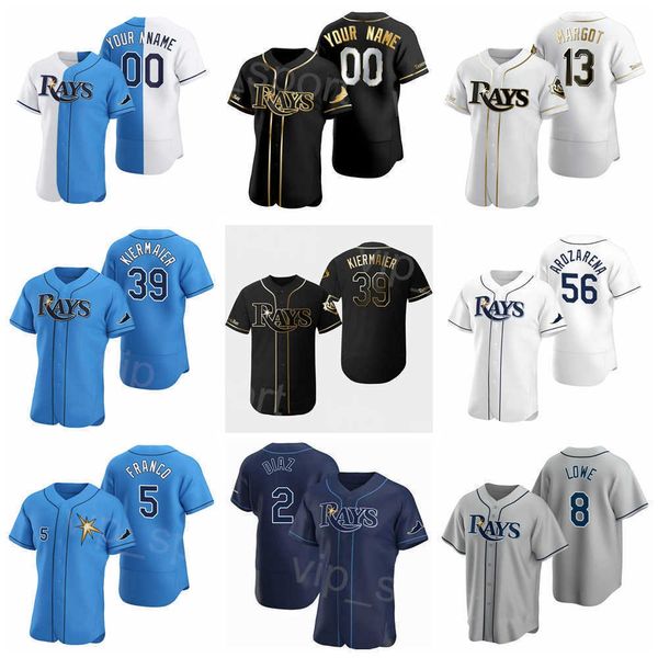 New Baseball 2 Yandy Diaz Jersey 13 Manuel Margot 39 Kevin Kiermaier 5 Wander Franco 56 Randy Arozarena 8 Brandon Lowe Team Navy Blue White Grey Black Men Women Kids