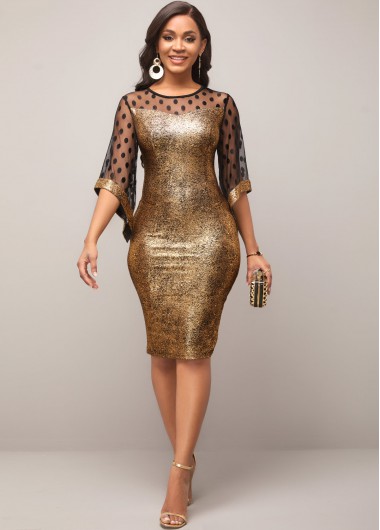 Mesh Stitching Sequin Color Block Dress