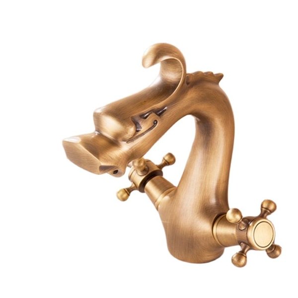 Antique gold Basin faucets Deck Mount dragon Dual handles WC Sink Faucet Bathroom Mixer Taps
