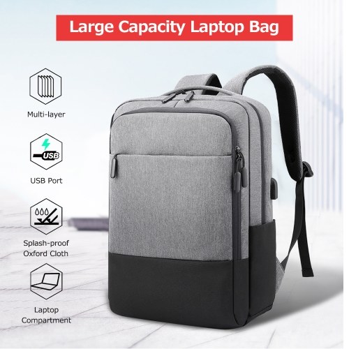 15,6 pouces grande capacité sac à dos pour ordinateur Oxford tissu sac d'affaires loisirs de plein air sac de voyage avec interface USB externe gris foncé