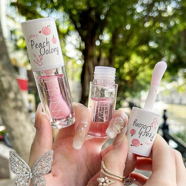 Lip Gloss Korean Kawaii Honey Peach Oil Long Lasting Non-sticky Moisturizes Vitamin E Tint Plumper Care SerumLip