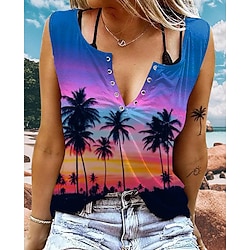 Women's Tank Top Blue Tree Print Sleeveless Casual Weekend Basic V Neck Regular Floral S miniinthebox