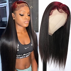 Skunk Stripe Hair 99J Root 13X4 Lace Front Wigs Human Hair Colored Wig With Red Root 99J/1B Burgundy Lace Front Wigs Red Wine Silky Straight Transparent Lace Wig Lightinthebox