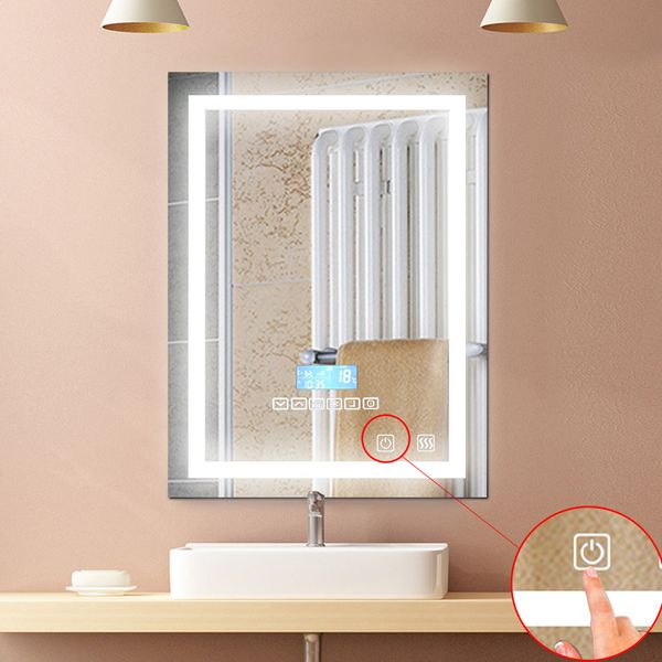 1Pc Modern 24W LED Bathroom Mounted Wall Mirror Illuminated Lighted Simple Backlit With Touch Button Vanity Light Makeup Mirror