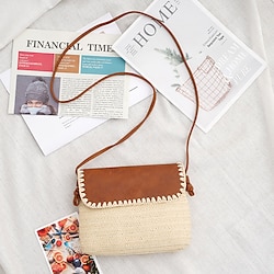 Women's Crossbody Bag Straw Holiday Beach Solid Color Dark Brown Beige Lightinthebox