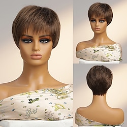 Human Hair Wig Short Straight With Bangs Brown Women Soft Fashion Capless Brazilian Hair Women's Brown 8 inch Party / Evening Daily Daily Wear Lightinthebox
