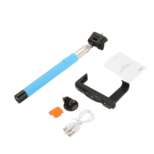180 Degree Rotation Multifunctional Extendable Wireless BT Remote Shutter Handheld Selfie Self-Timer Monopod Grip Pole for Gopro Hero 4/3+/3/2/1 SJCAM Mirrorless Card Camera with Tripod Mount Adapter Silicone Cap Micro USB Cable Adjustable Holder Frame fo