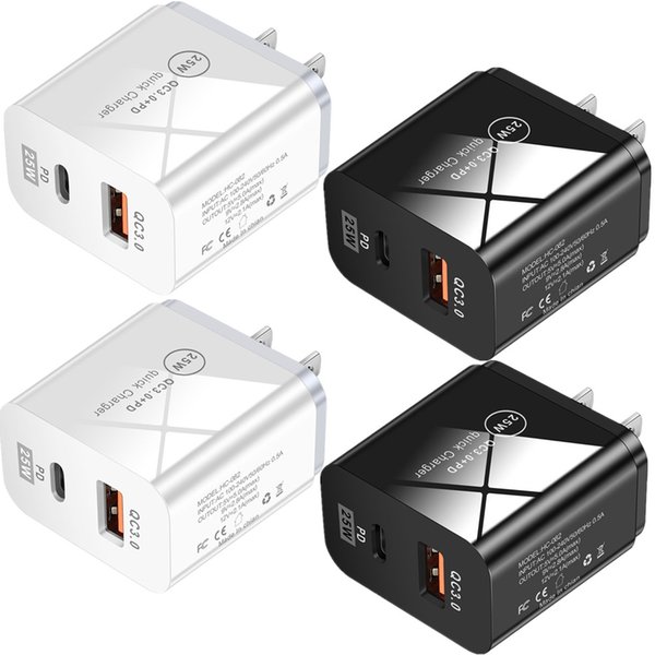 Fast Quick Charging 25W 20W 18W Dual Ports PD QC3.0 USB-C Wall Charger Eu US UK Power Adapters For Ipad mini Iphone 12 13 Pro Max Samsun Htc Android phone With BOX