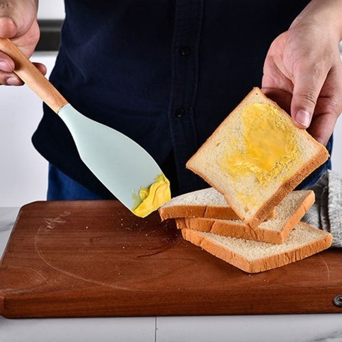 Ustensiles de cuisine en silicone avec poignée en bois Ensemble de 11 pièces Neuf couleurs en option Vert clair