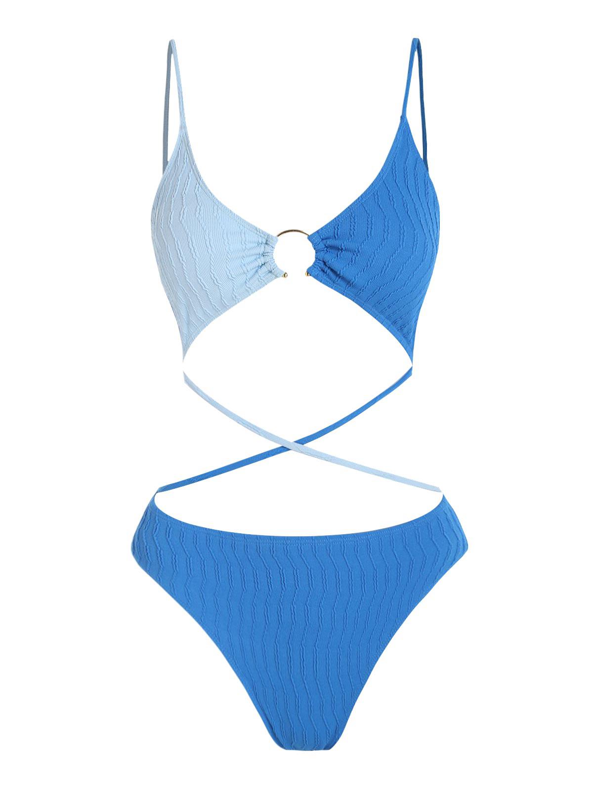 ZAFUL Bañador en Una Pieza de Dos Colores con Textura Xl Azul