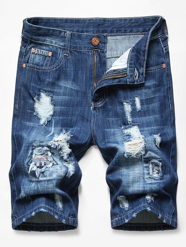 Patchworks Ripped Decoration Denim Shorts 34 Denim dark blue